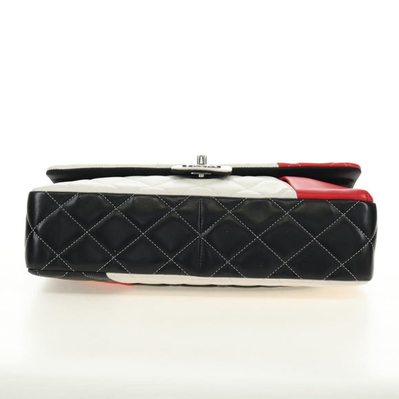 CHANEL Chain Big Matelasse 30 Bag Lamb Skin White Black Silver CC Auth 190244SAM