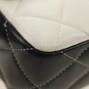 CHANEL Chain Big Matelasse 30 Bag Lamb Skin White Black Silver CC Auth 190244SAM-11