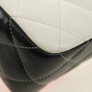 CHANEL Chain Big Matelasse 30 Bag Lamb Skin White Black Silver CC Auth 190244SAM-13