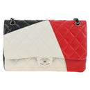 CHANEL Chain Big Matelasse 30 Bag Lamb Skin White Black Silver CC Auth 190244SAM-2