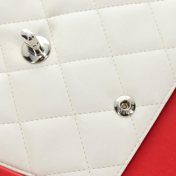 CHANEL Chain Big Matelasse 30 Bag Lamb Skin White Black Silver CC Auth 190244SAM