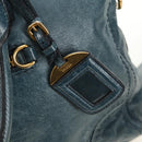 PRADA Hand Bag Leather 2way Blue Gold Auth 190247V-19