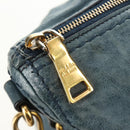 PRADA Hand Bag Leather 2way Blue Gold Auth 190247V-20