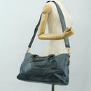 PRADA Hand Bag Leather 2way Blue Gold Auth 190247V-28