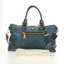 PRADA Hand Bag Leather 2way Blue Gold Auth 190247V-29