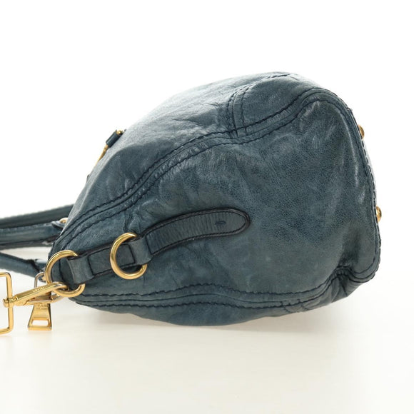 PRADA Hand Bag Leather 2way Blue Gold Auth 190247V