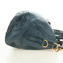PRADA Hand Bag Leather 2way Blue Gold Auth 190247V-5