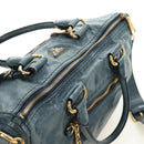 PRADA Hand Bag Leather 2way Blue Gold Auth 190247V-6