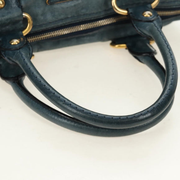 PRADA Hand Bag Leather 2way Blue Gold Auth 190247V