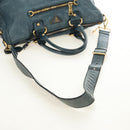 PRADA Hand Bag Leather 2way Blue Gold Auth 190247V-9