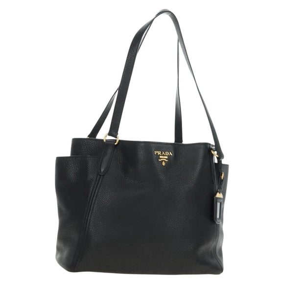 PRADA Tote Bag Vittero Dino Leather Black Gold Auth 190249V