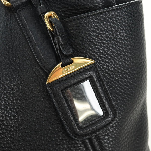 PRADA Tote Bag Vittero Dino Leather Black Gold Auth 190249V
