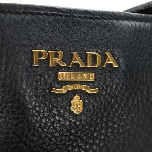 PRADA Tote Bag Vittero Dino Leather Black Gold Auth 190249V