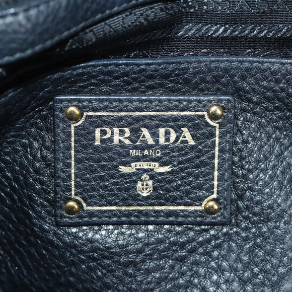 PRADA Tote Bag Vittero Dino Leather Black Gold Auth 190249V
