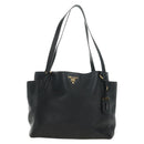 PRADA Tote Bag Vittero Dino Leather Black Gold Auth 190249V-2