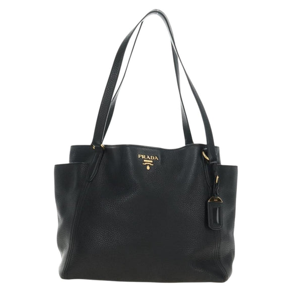 PRADA Tote Bag Vittero Dino Leather Black Gold Auth 190249V