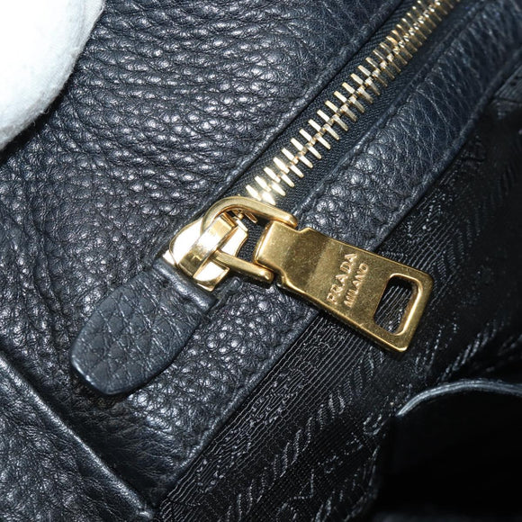 PRADA Tote Bag Vittero Dino Leather Black Gold Auth 190249V
