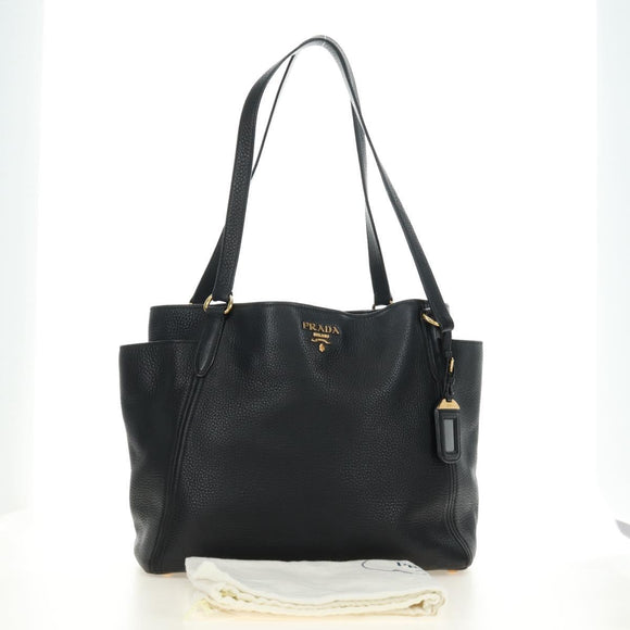 PRADA Tote Bag Vittero Dino Leather Black Gold Auth 190249V