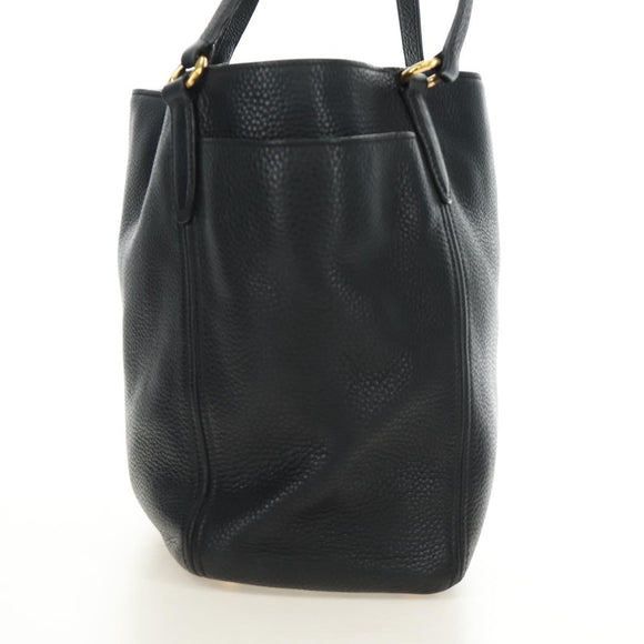 PRADA Tote Bag Vittero Dino Leather Black Gold Auth 190249V