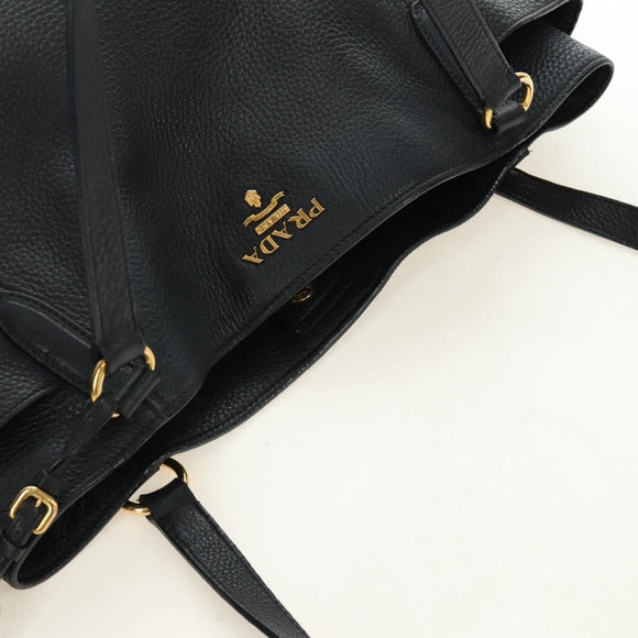 PRADA Tote Bag Vittero Dino Leather Black Gold Auth 190249V