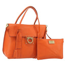Salvatore Ferragamo Gancini Hand Bag Leather 2way Orange Gold Auth 190253-1