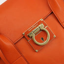 Salvatore Ferragamo Gancini Hand Bag Leather 2way Orange Gold Auth 190253-19