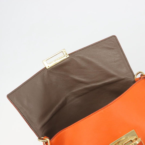 Salvatore Ferragamo Gancini Hand Bag Leather 2way Orange Gold Auth 190253