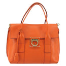 Salvatore Ferragamo Gancini Hand Bag Leather 2way Orange Gold Auth 190253-13