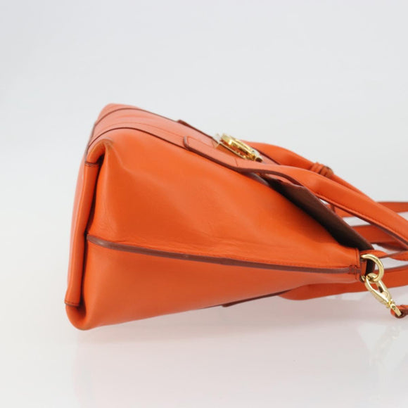 Salvatore Ferragamo Gancini Hand Bag Leather 2way Orange Gold Auth 190253