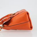 Salvatore Ferragamo Gancini Hand Bag Leather 2way Orange Gold Auth 190253-4