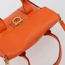 Salvatore Ferragamo Gancini Hand Bag Leather 2way Orange Gold Auth 190253-6