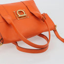 Salvatore Ferragamo Gancini Hand Bag Leather 2way Orange Gold Auth 190253-7