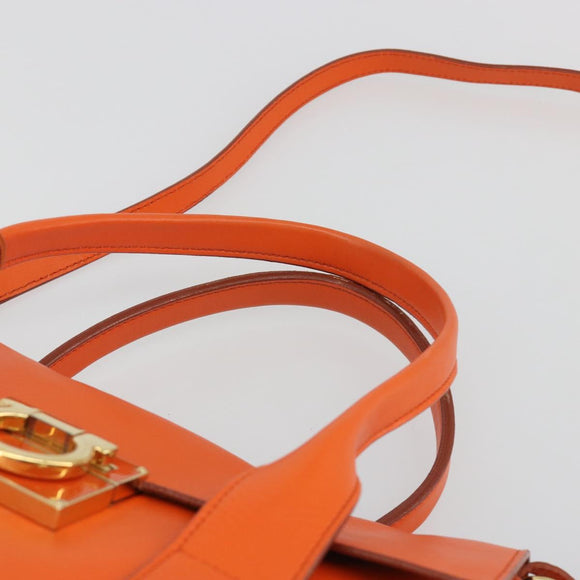 Salvatore Ferragamo Gancini Hand Bag Leather 2way Orange Gold Auth 190253