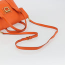 Salvatore Ferragamo Gancini Hand Bag Leather 2way Orange Gold Auth 190253-8