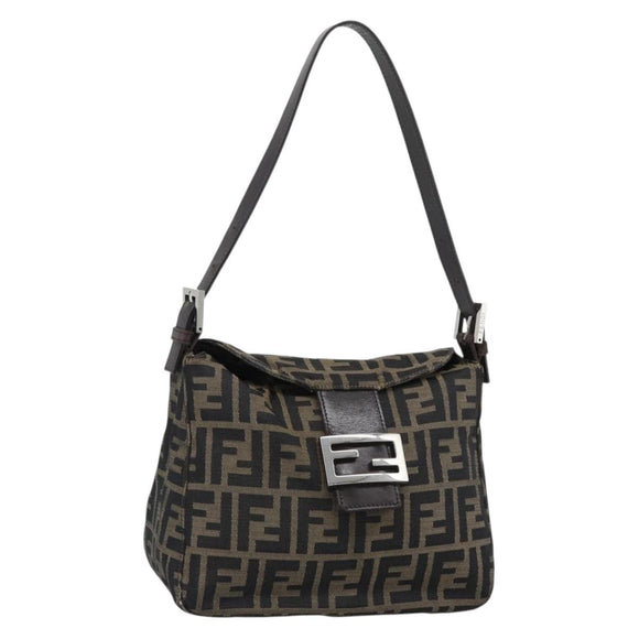 FENDI Zucca Canvas Mamma Baguette Shoulder Bag Brown Black Auth 190254A