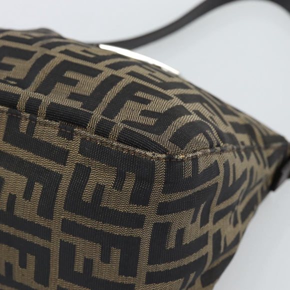 FENDI Zucca Canvas Mamma Baguette Shoulder Bag Brown Black Auth 190254A