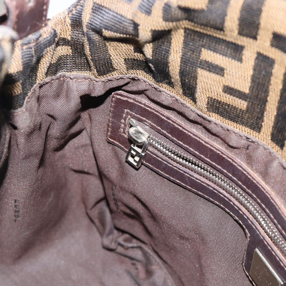 FENDI Zucca Canvas Mamma Baguette Shoulder Bag Brown Black Auth 190254A