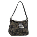 FENDI Zucca Canvas Mamma Baguette Shoulder Bag Brown Black Auth 190254A-1