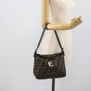 FENDI Zucca Canvas Mamma Baguette Shoulder Bag Brown Black Auth 190254A-22