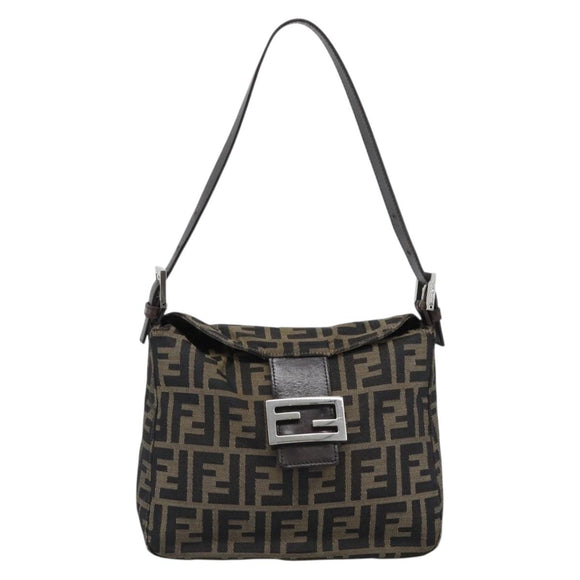 FENDI Zucca Canvas Mamma Baguette Shoulder Bag Brown Black Auth 190254A