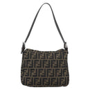 FENDI Zucca Canvas Mamma Baguette Shoulder Bag Brown Black Auth 190254A-2