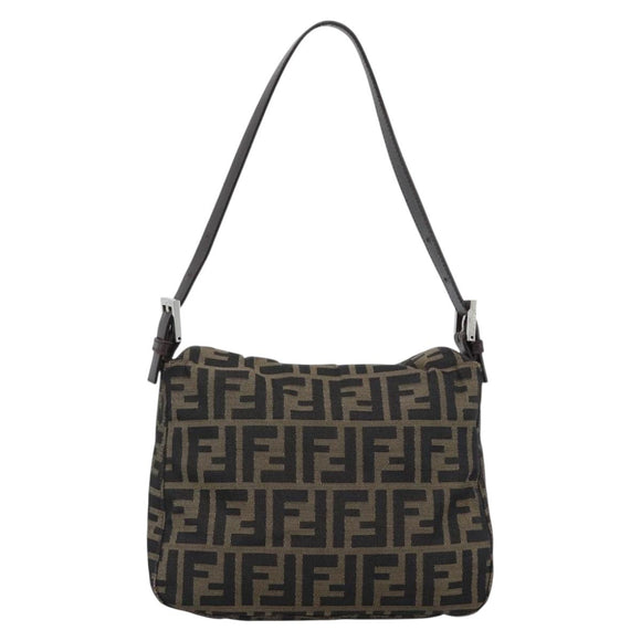 FENDI Zucca Canvas Mamma Baguette Shoulder Bag Brown Black Auth 190254A