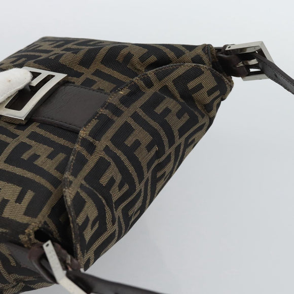 FENDI Zucca Canvas Mamma Baguette Shoulder Bag Brown Black Auth 190254A