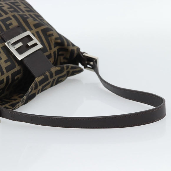FENDI Zucca Canvas Mamma Baguette Shoulder Bag Brown Black Auth 190254A