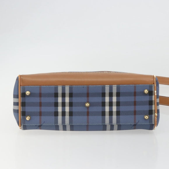 Burberrys Nova Check Hand Bag PVC 2way Blue Gold Auth 190255