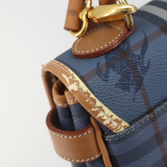 Burberrys Nova Check Hand Bag PVC 2way Blue Gold Auth 190255