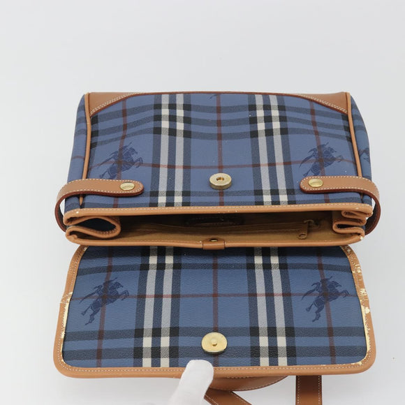 Burberrys Nova Check Hand Bag PVC 2way Blue Gold Auth 190255