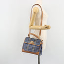 Burberrys Nova Check Hand Bag PVC 2way Blue Gold Auth 190255-25