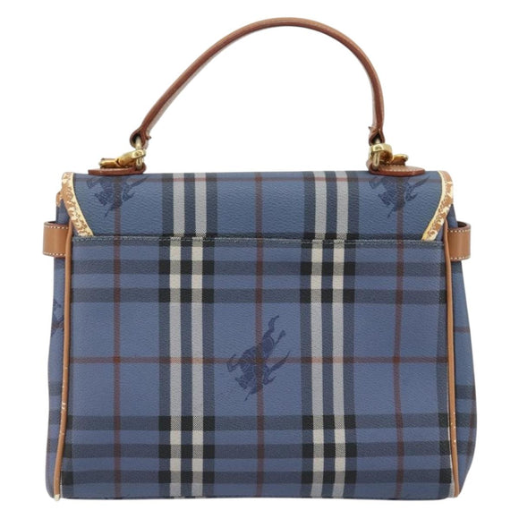 Burberrys Nova Check Hand Bag PVC 2way Blue Gold Auth 190255