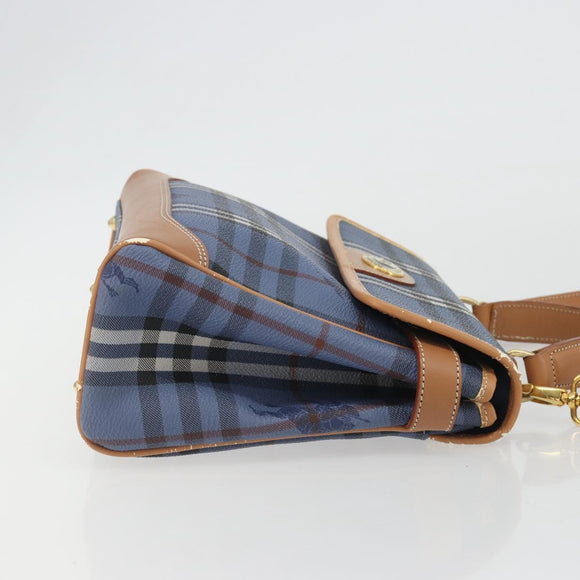 Burberrys Nova Check Hand Bag PVC 2way Blue Gold Auth 190255